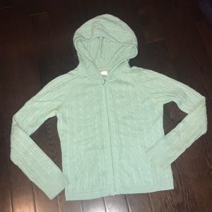 Aqua Cashmere zip front hoodie, mint green, M